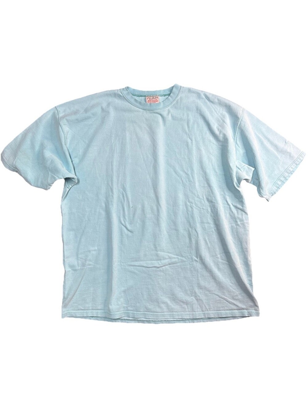 Vintage 90s PLUMA Made USA Heavyweight Blank T Shirt Sun Faded Aqua Blue XL